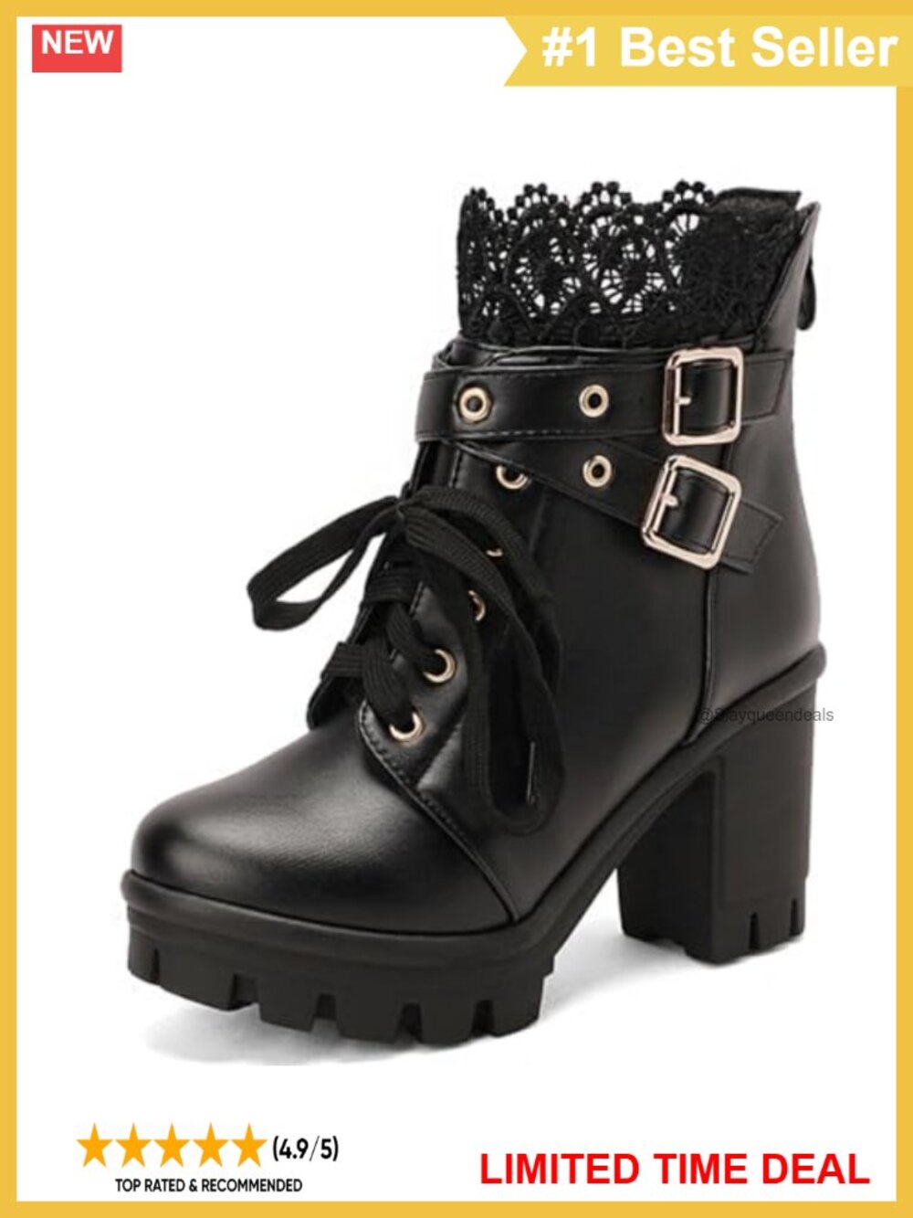 Platform Chunky Heel Combat Ankle Boots Side Zipper PU Leather Goth Booties